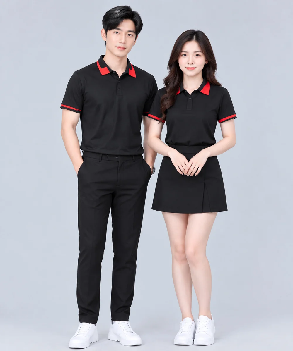 Áo Polo Đồng Phục Màu Đen Viền Đỏ