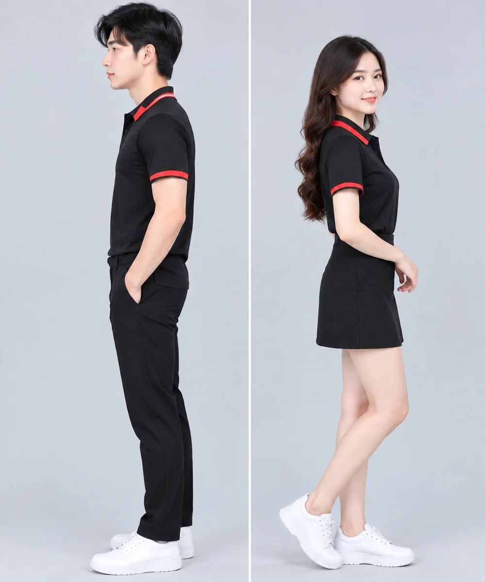 Áo Polo Đồng Phục Màu Đen Viền Đỏ