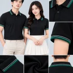 Áo Polo Đồng Phục Màu Đen Viền Trắng - Xanh Lá