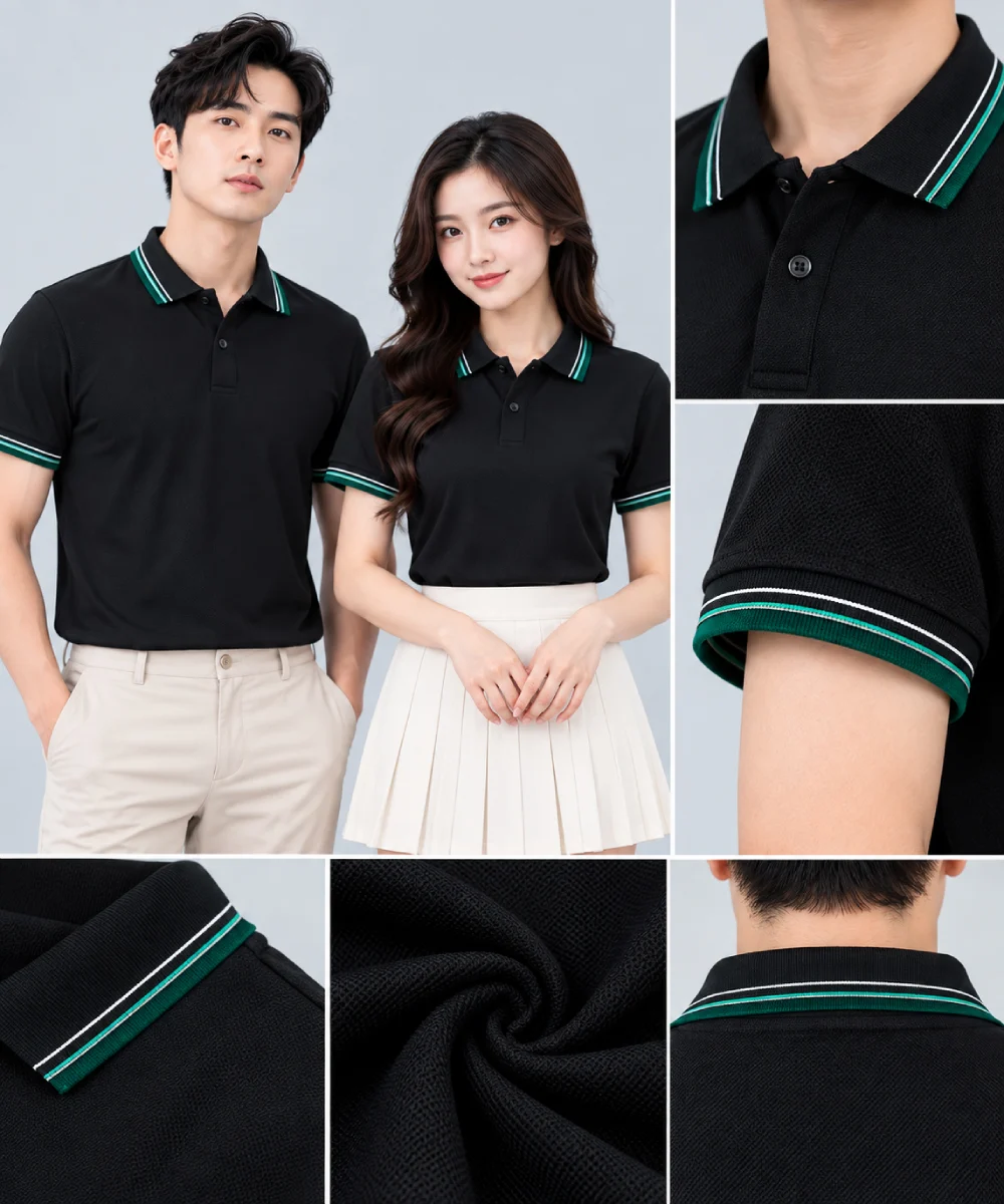Áo Polo Đồng Phục Màu Đen Viền Trắng - Xanh Lá