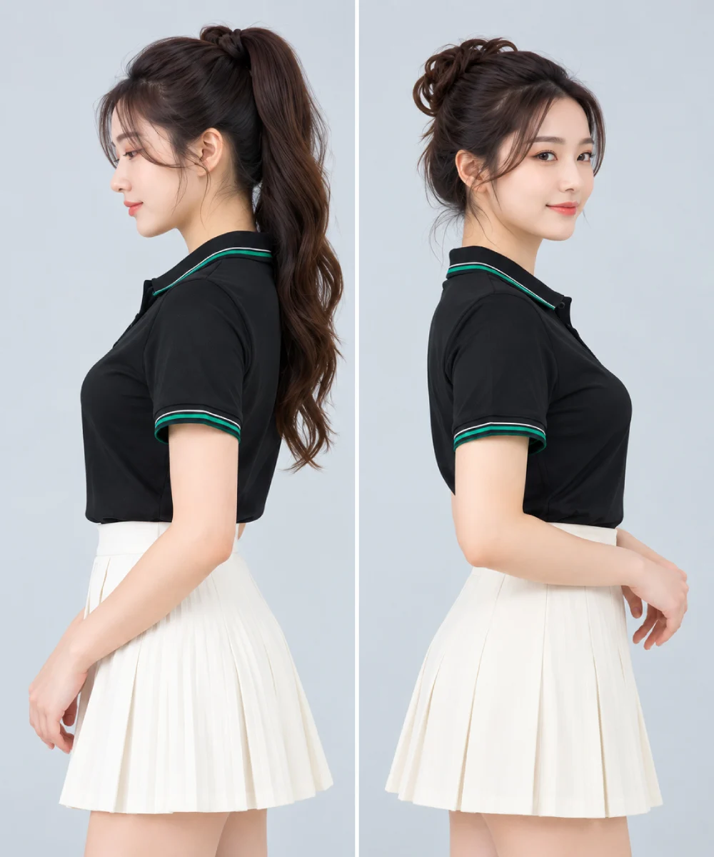 Áo Polo Đồng Phục Màu Đen Viền Trắng - Xanh Lá