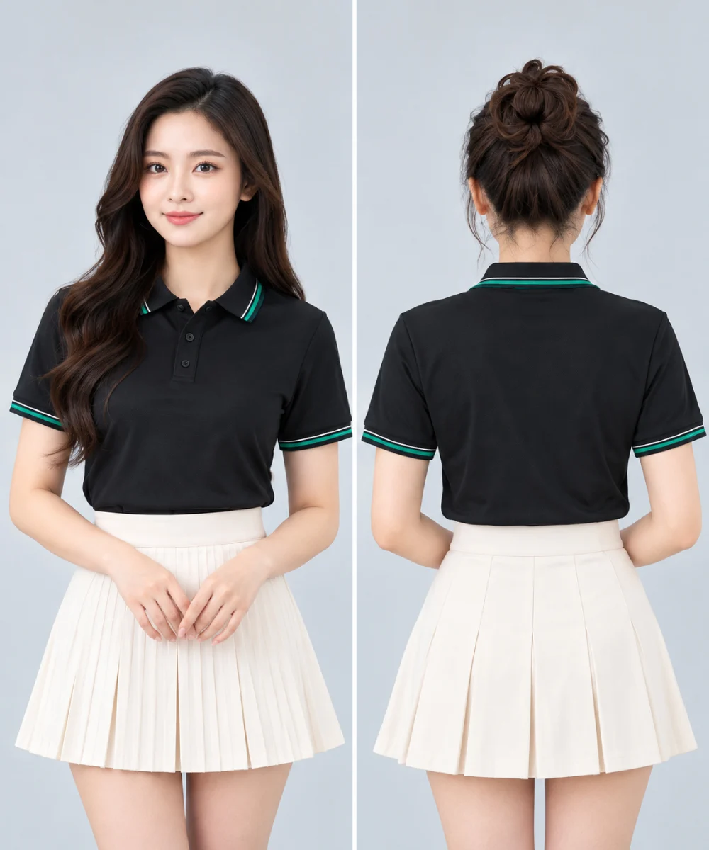 Áo Polo Đồng Phục Màu Đen Viền Trắng - Xanh Lá