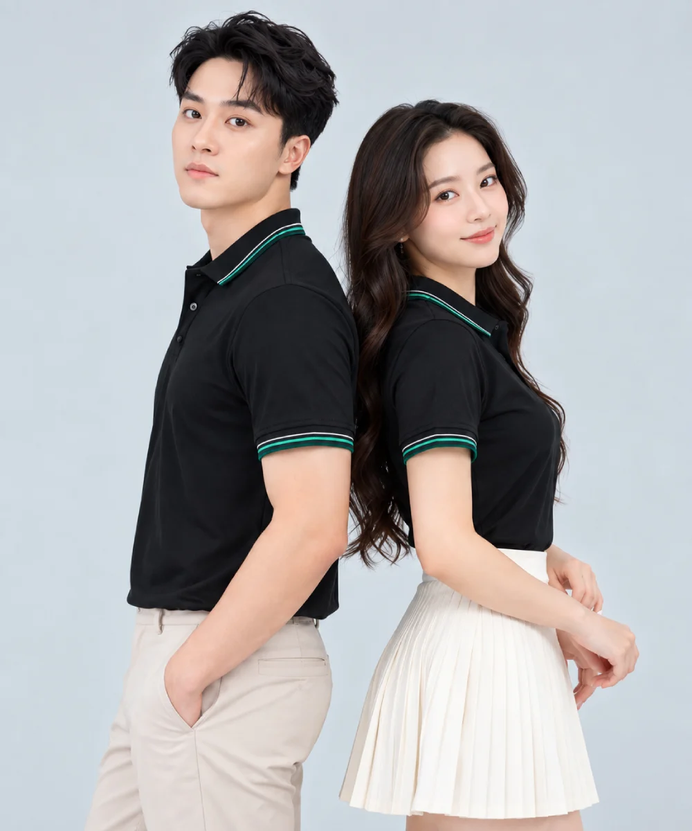 Áo Polo Đồng Phục Màu Đen Viền Trắng - Xanh Lá