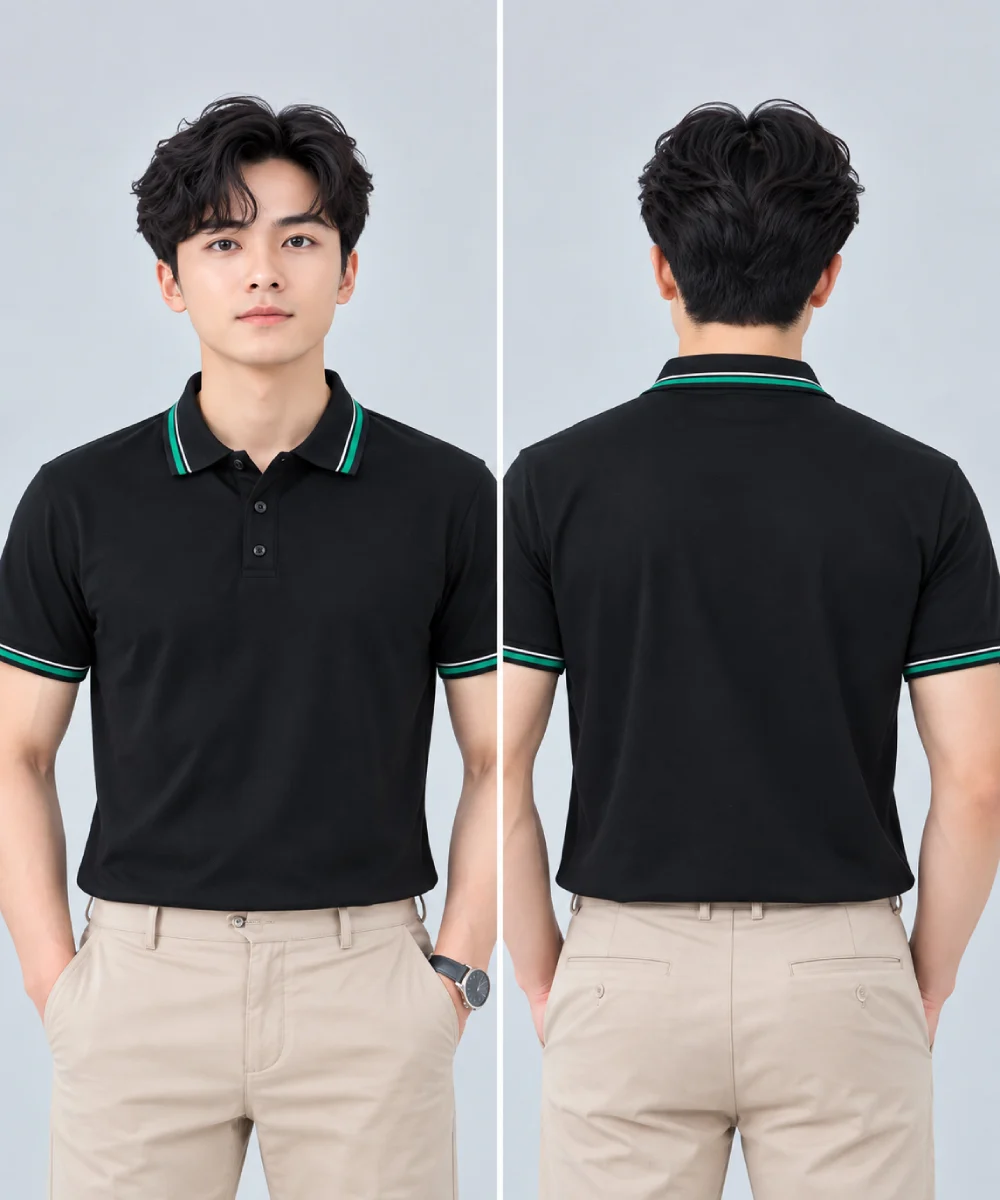 Áo Polo Đồng Phục Màu Đen Viền Trắng - Xanh Lá