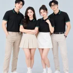 Áo Polo Đồng Phục Màu Đen Viền Trắng - Xanh Lá