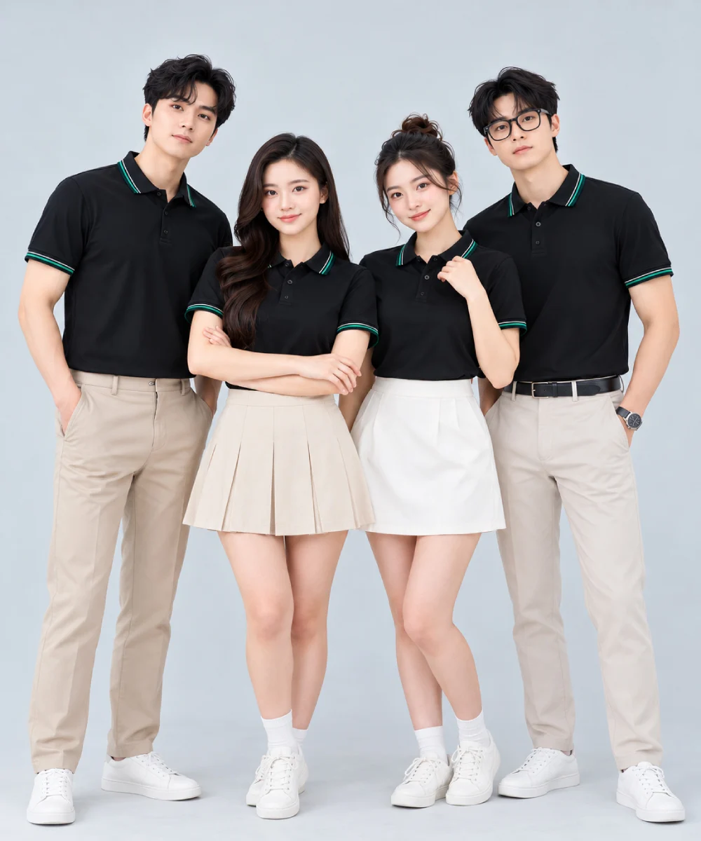 Áo Polo Đồng Phục Màu Đen Viền Trắng - Xanh Lá