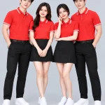 Áo Polo Đồng Phục Màu Đỏ Phối 2 Viền Trắng Cổ Tay