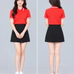 Áo Polo Đồng Phục Màu Đỏ Phối 2 Viền Trắng Cổ Tay