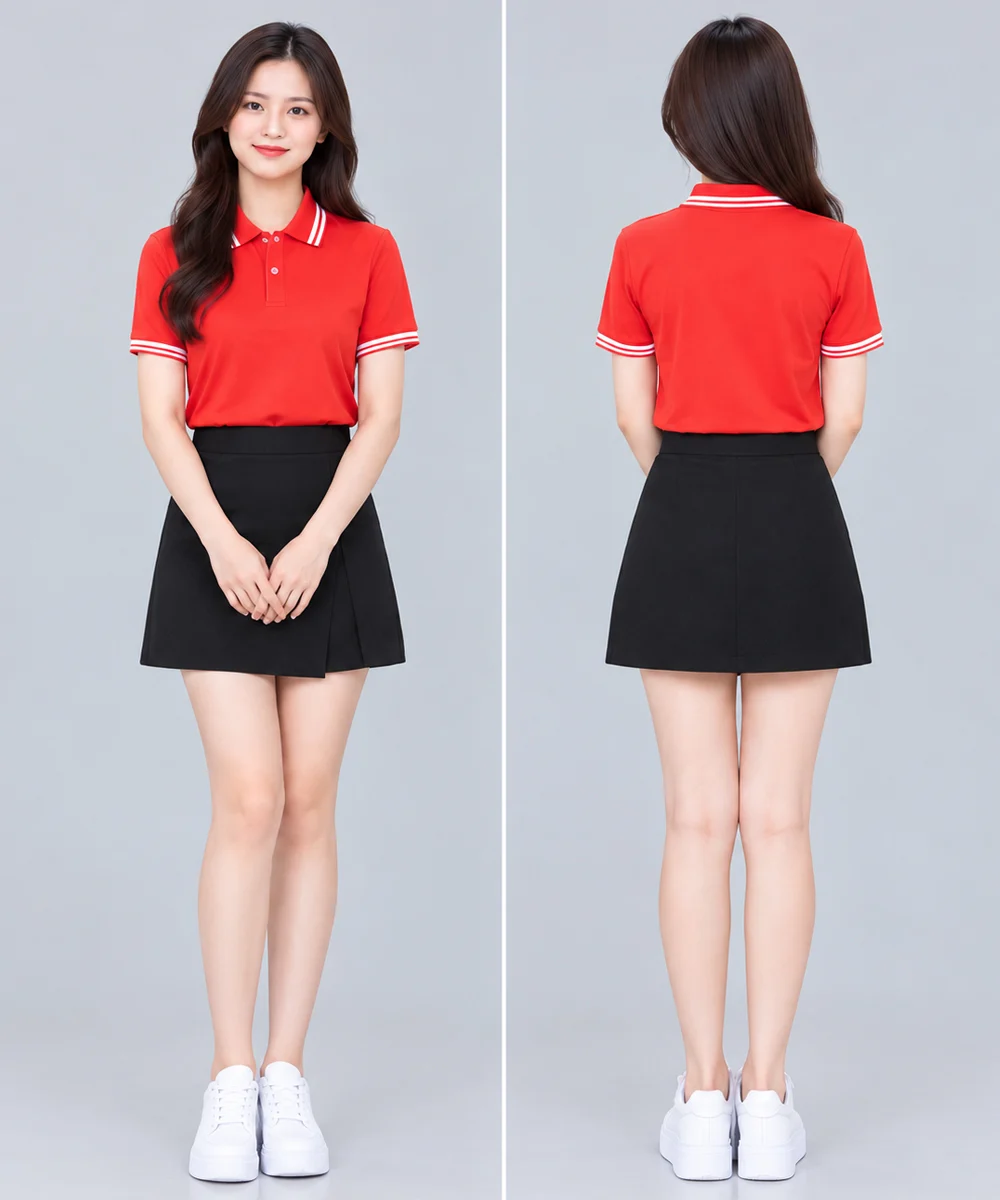 Áo Polo Đồng Phục Màu Đỏ Phối 2 Viền Trắng Cổ Tay