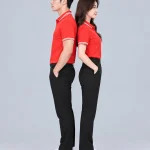 Áo Polo Đồng Phục Màu Đỏ Phối 2 Viền Trắng Cổ Tay