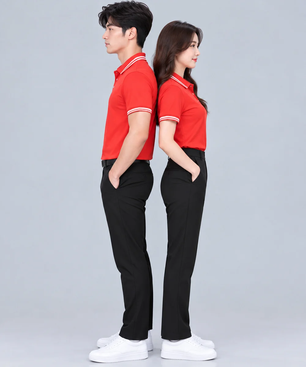 Áo Polo Đồng Phục Màu Đỏ Phối 2 Viền Trắng Cổ Tay