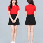 Áo Polo Đồng Phục Màu Đỏ Phối 2 Viền Trắng Cổ Tay