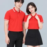 Áo Polo Đồng Phục Màu Đỏ Phối 2 Viền Trắng Cổ Tay