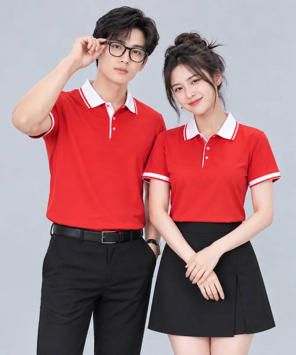 Áo Polo Đồng Phục Màu Đỏ Phối Cổ Trắng