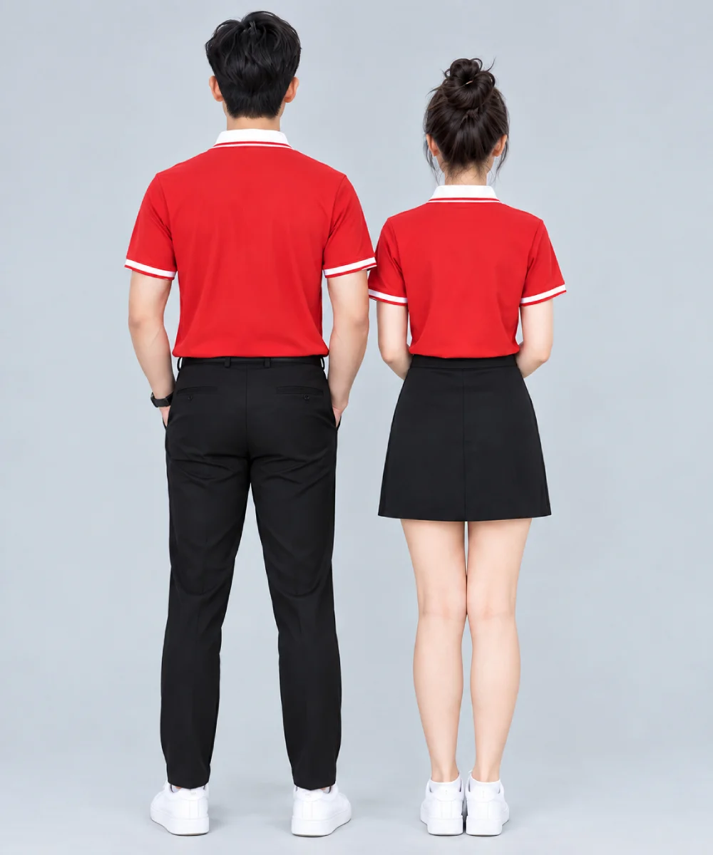 Áo Polo Đồng Phục Màu Đỏ Phối Cổ Trắng