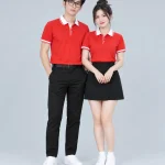 Áo Polo Đồng Phục Màu Đỏ Phối Cổ Trắng