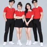 Áo Polo Đồng Phục Màu Đỏ Phối Cổ Trắng