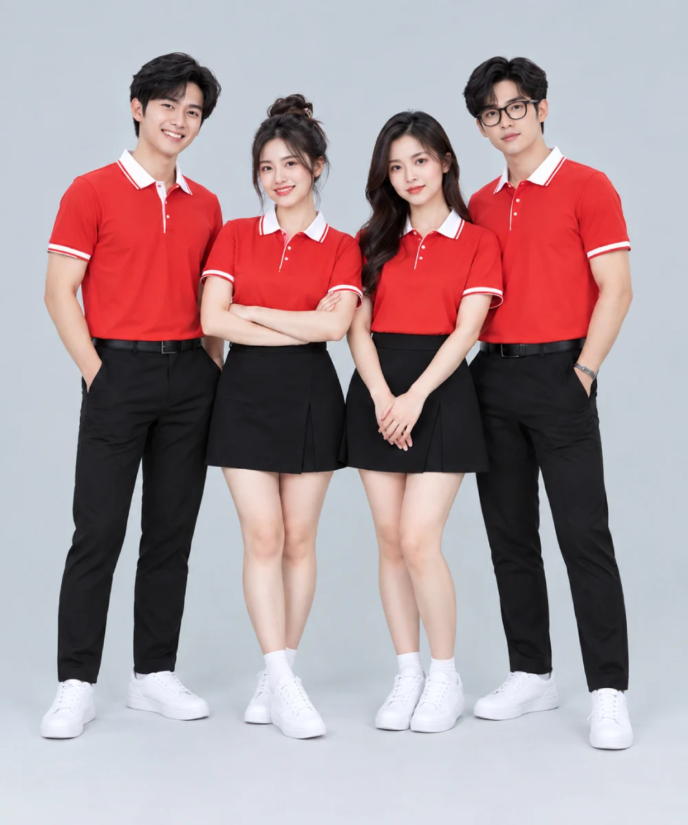 Áo Polo Đồng Phục Màu Đỏ Phối Cổ Trắng