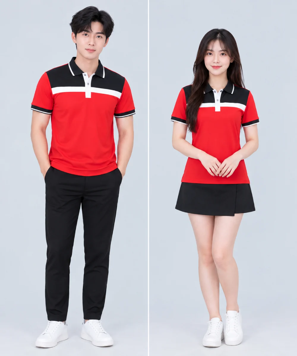 Áo Polo Đồng Phục Màu Đỏ Phối Đen Trắng