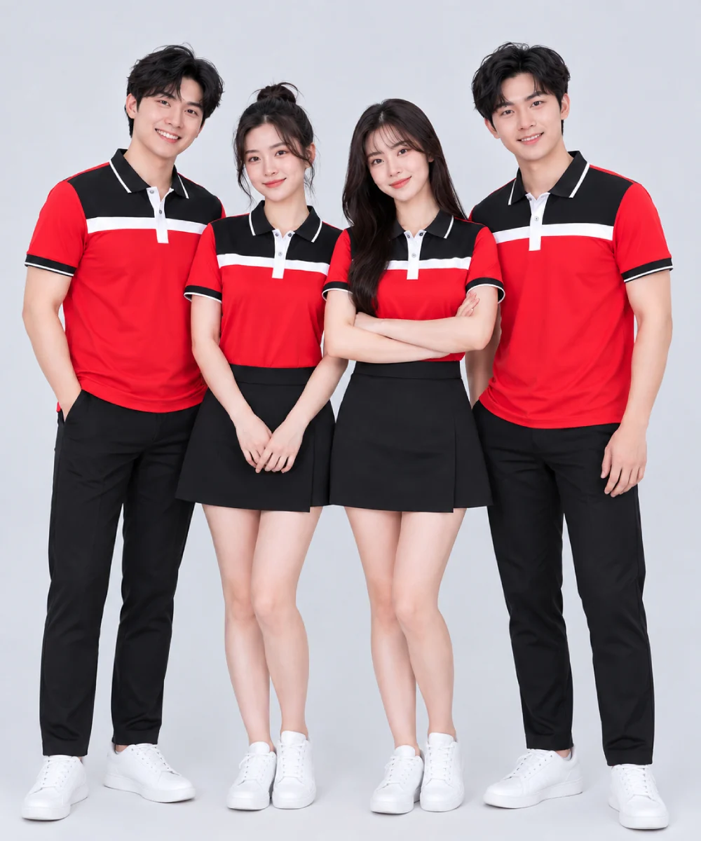 Áo Polo Đồng Phục Màu Đỏ Phối Đen Trắng