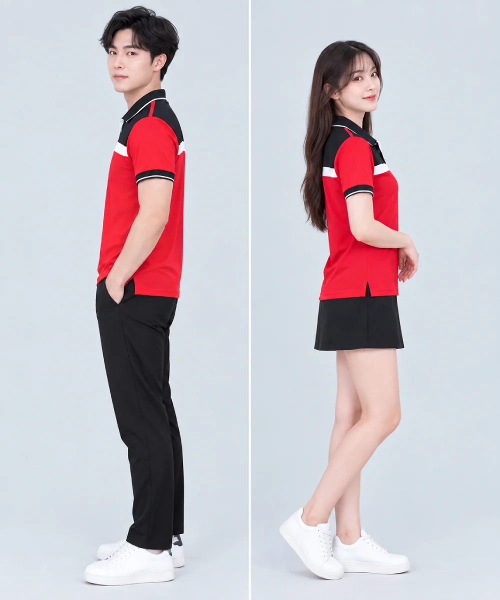 Áo Polo Đồng Phục Màu Đỏ Phối Đen Trắng
