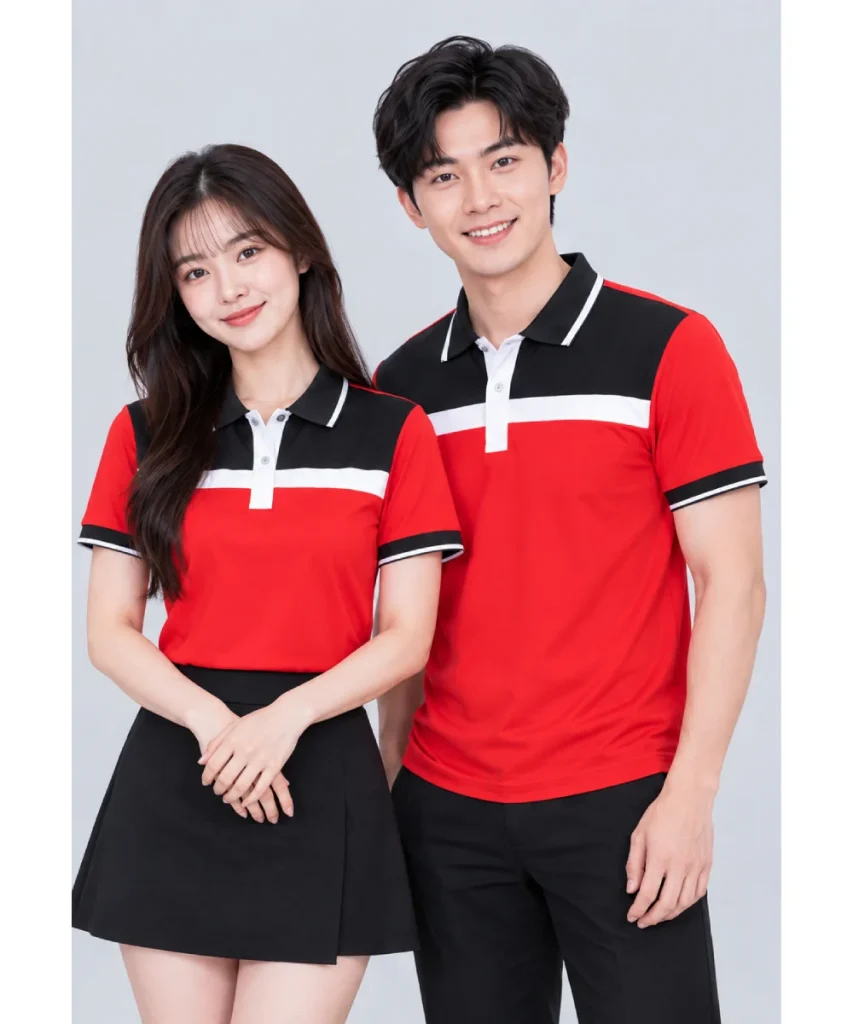 Áo Polo Đồng Phục Màu Đỏ Phối Đen Trắng