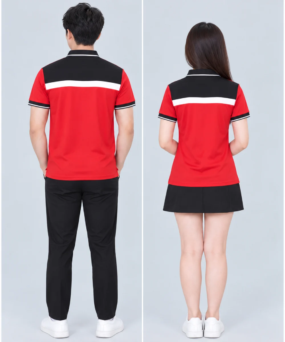 Áo Polo Đồng Phục Màu Đỏ Phối Đen Trắng