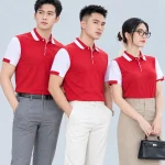 Áo Polo Đồng Phục Màu Đỏ Phối Tay Trắng