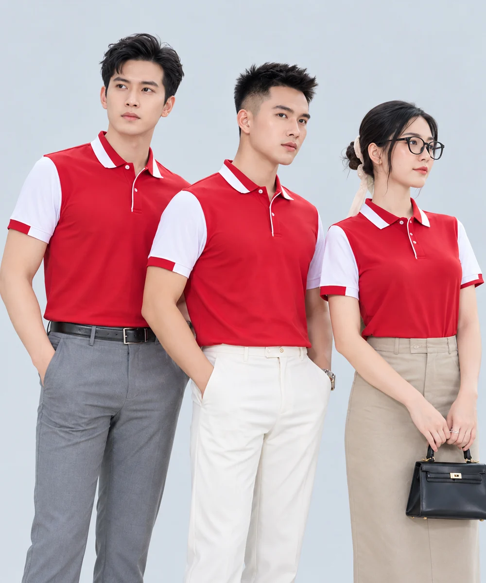 Áo Polo Đồng Phục Màu Đỏ Phối Tay Trắng