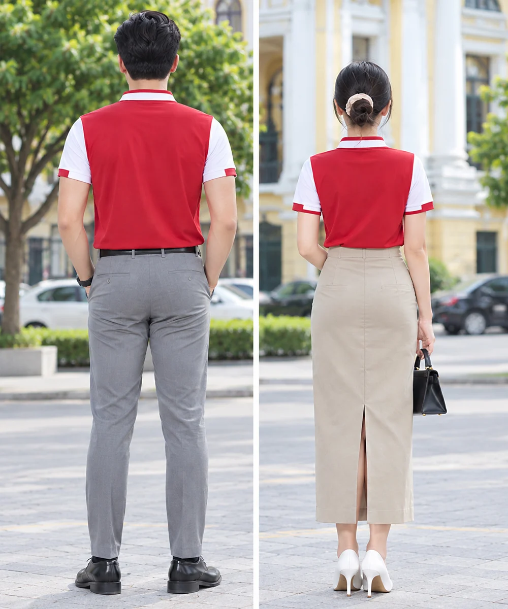 Áo Polo Đồng Phục Màu Đỏ Phối Tay Trắng