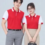 Áo Polo Đồng Phục Màu Đỏ Phối Tay Trắng