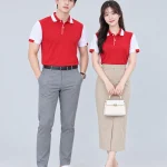 Áo Polo Đồng Phục Màu Đỏ Phối Tay Trắng