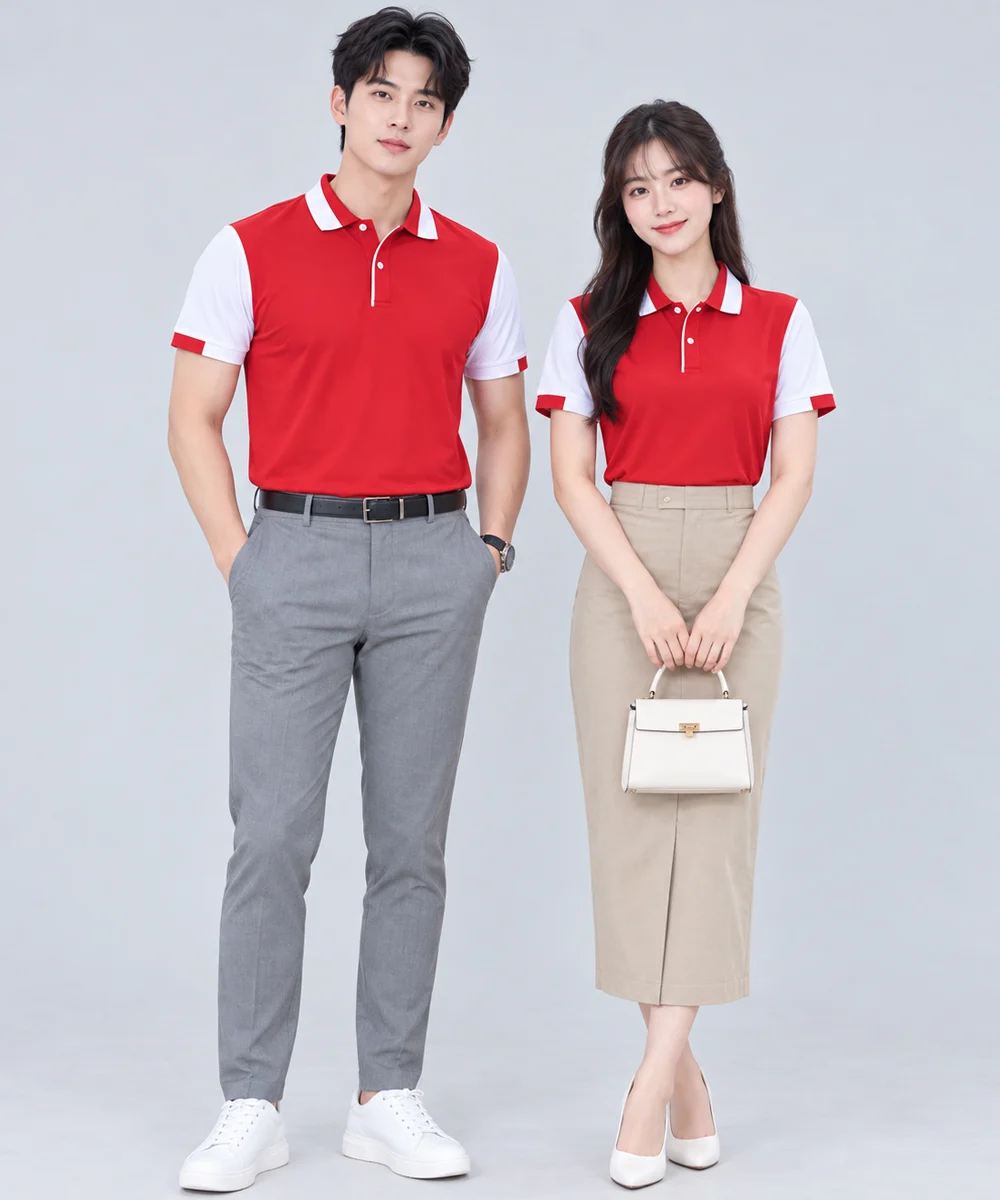 Áo Polo Đồng Phục Màu Đỏ Phối Tay Trắng