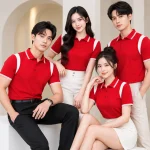 Áo Polo Đồng Phục Màu Đỏ Phối Tay Vai Màu Trắng