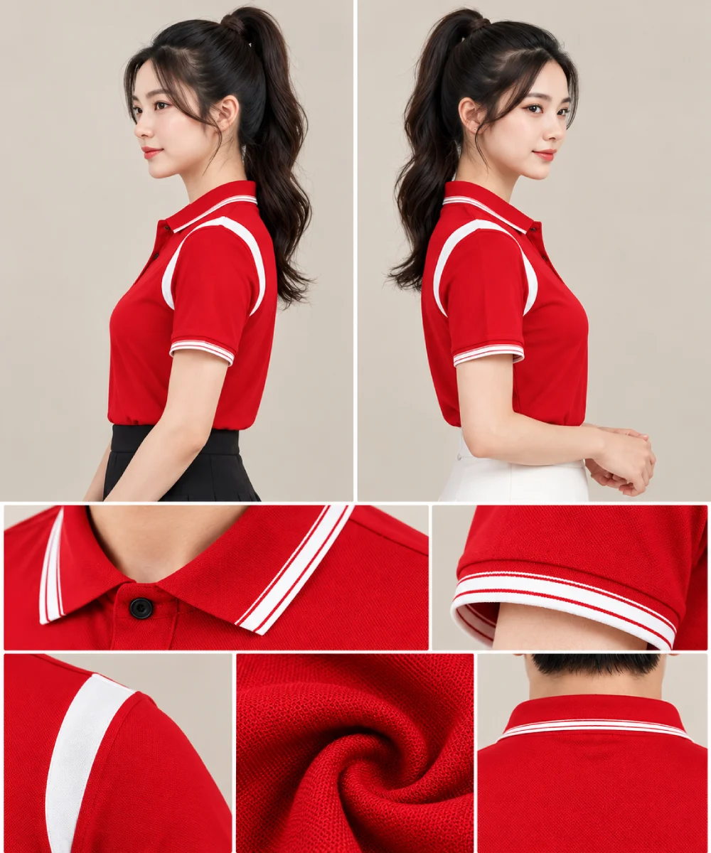 Áo Polo Đồng Phục Màu Đỏ Phối Tay Vai Màu Trắng