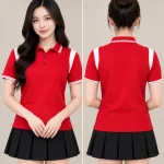 Áo Polo Đồng Phục Màu Đỏ Phối Tay Vai Màu Trắng