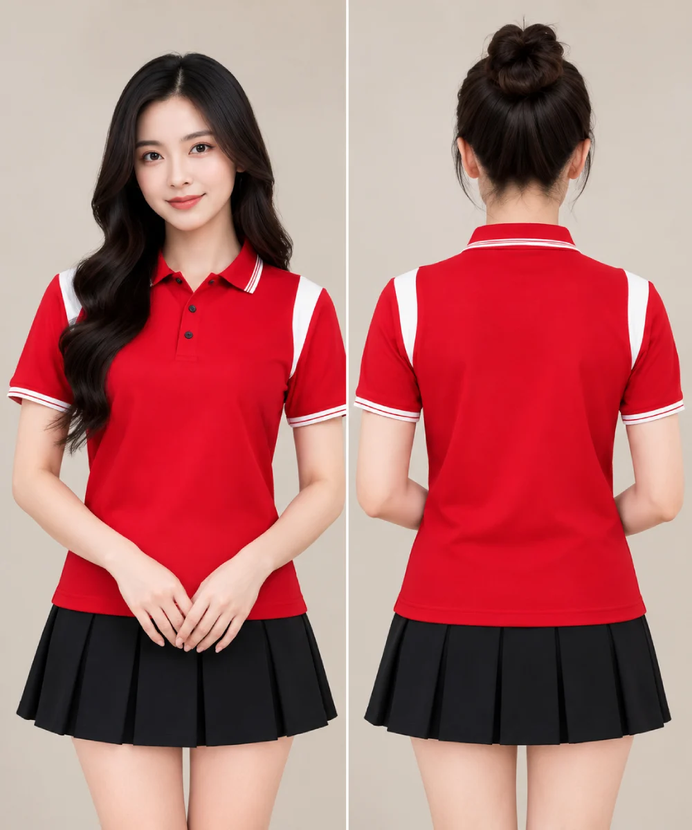 Áo Polo Đồng Phục Màu Đỏ Phối Tay Vai Màu Trắng
