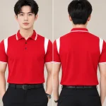 Áo Polo Đồng Phục Màu Đỏ Phối Tay Vai Màu Trắng
