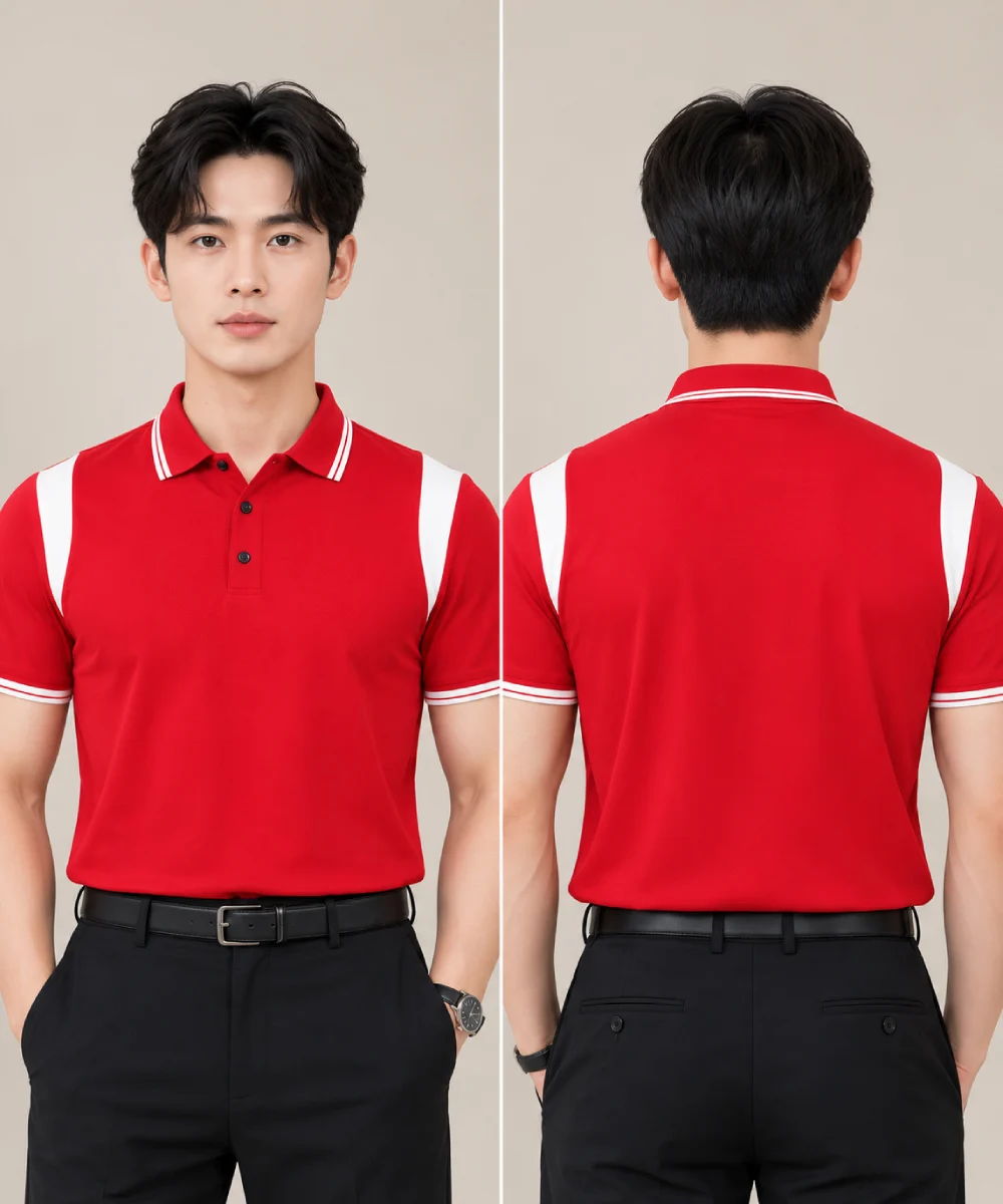 Áo Polo Đồng Phục Màu Đỏ Phối Tay Vai Màu Trắng