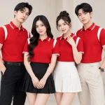Áo Polo Đồng Phục Màu Đỏ Phối Tay Vai Màu Trắng