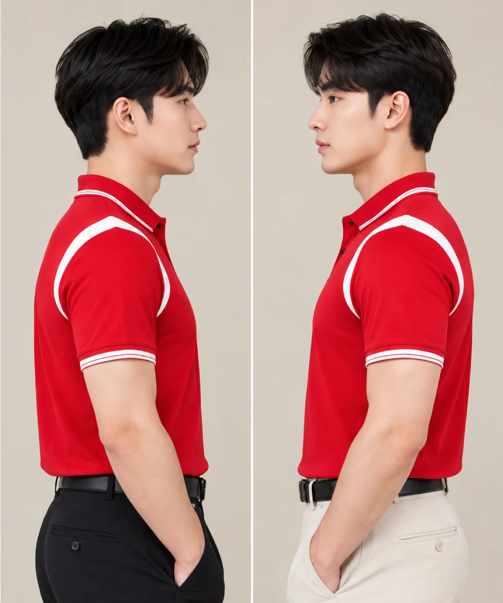 Áo Polo Đồng Phục Màu Đỏ Phối Tay Vai Màu Trắng