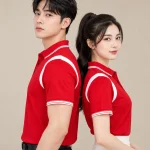Áo Polo Đồng Phục Màu Đỏ Phối Tay Vai Màu Trắng