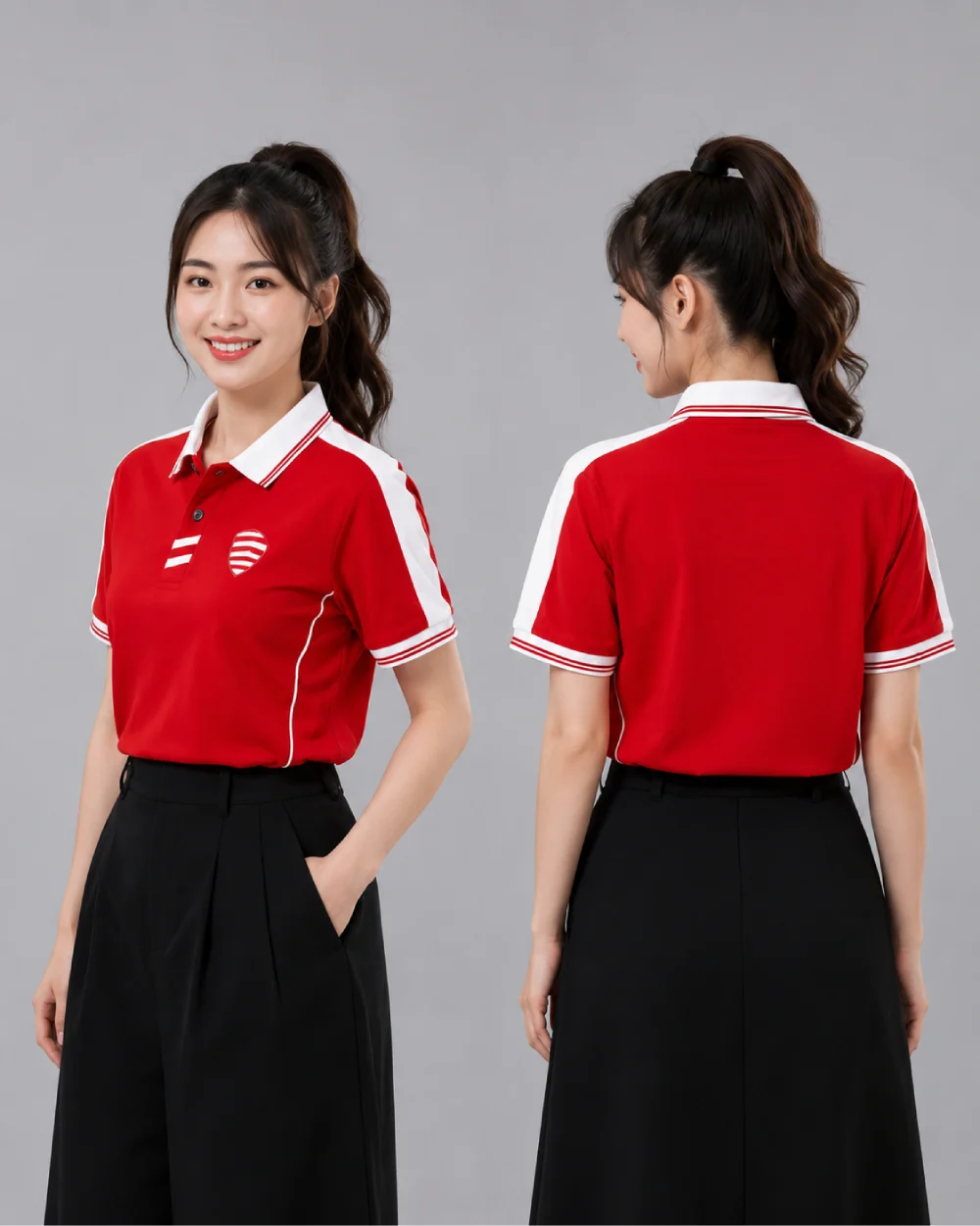 Áo Polo Đồng Phục Màu Đỏ Phối Trắng