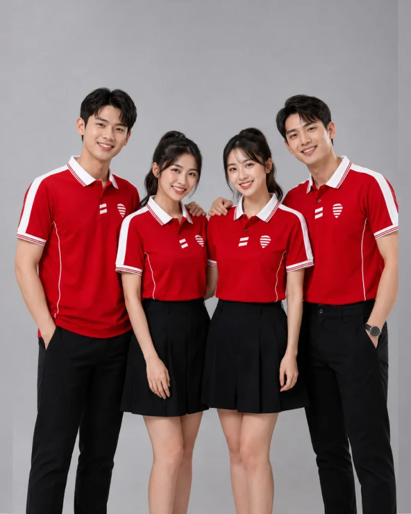 Áo Polo Đồng Phục Màu Đỏ Phối Trắng