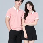 Áo Polo Đồng Phục Màu Hồng Pastel Phối Trắng