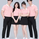 Áo Polo Đồng Phục Màu Hồng Pastel Phối Trắng