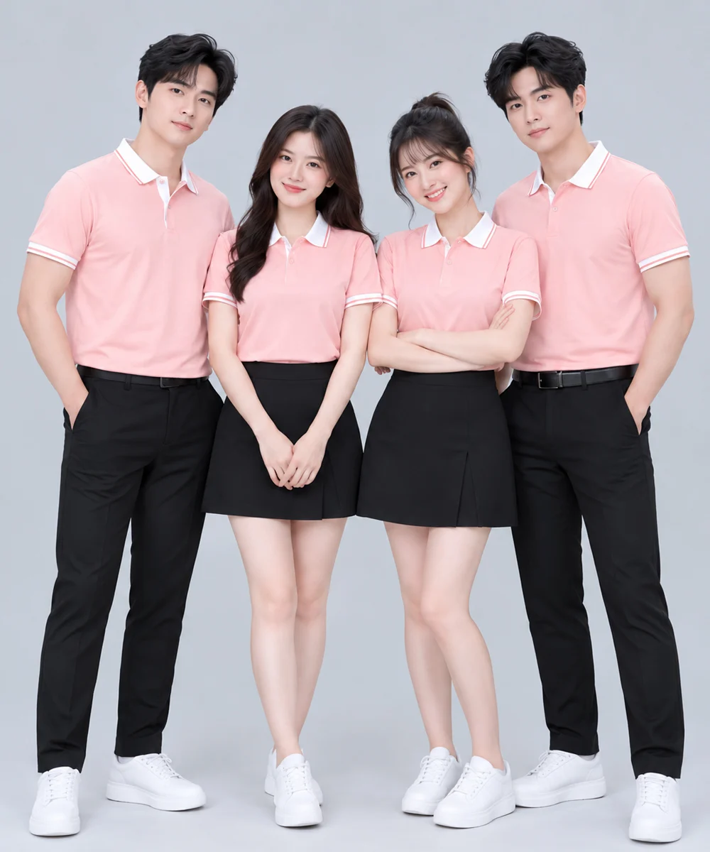Áo Polo Đồng Phục Màu Hồng Pastel Phối Trắng