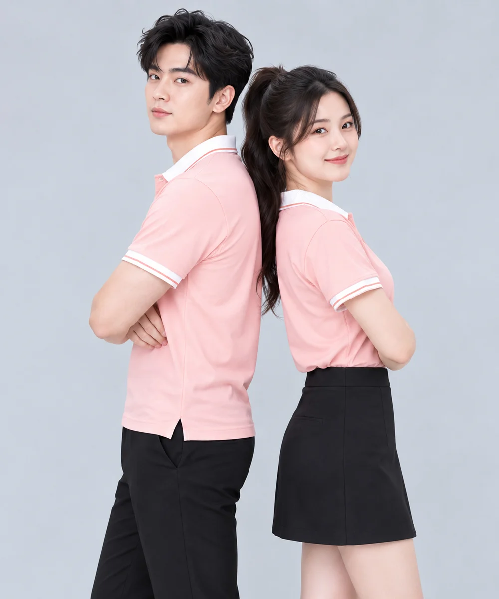 Áo Polo Đồng Phục Màu Hồng Pastel Phối Trắng