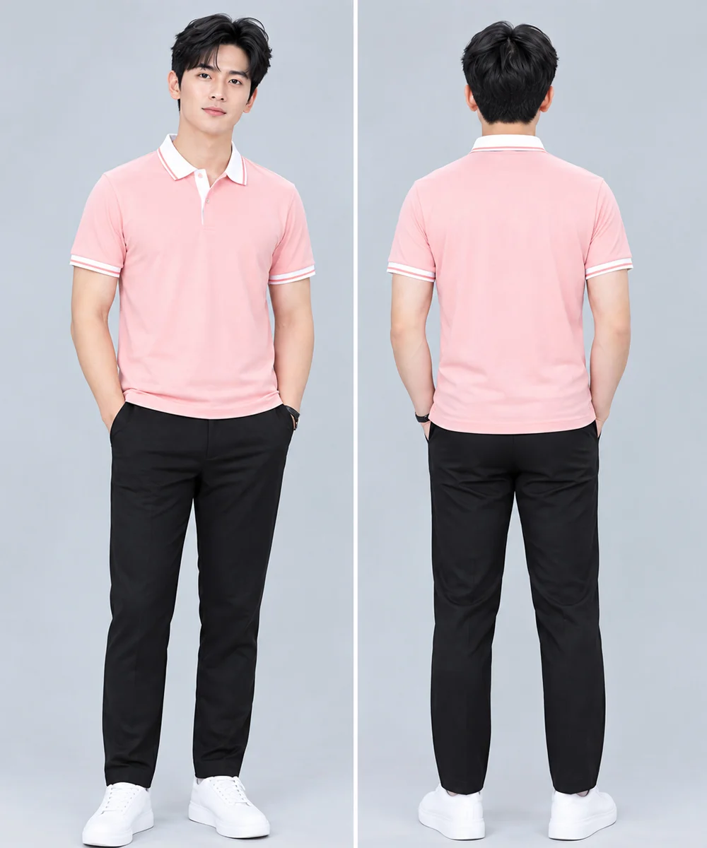 Áo Polo Đồng Phục Màu Hồng Pastel Phối Trắng