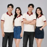 Áo Polo Đồng Phục Màu Kem Cổ Tim Viền Đỏ Mận